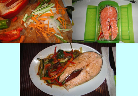 Cómo hacer salmón con verduras y salsa de soja con lékué