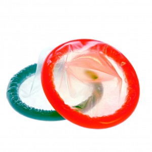 Color Condoms isolated on white background