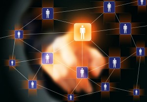 Businessman touching virtual social network